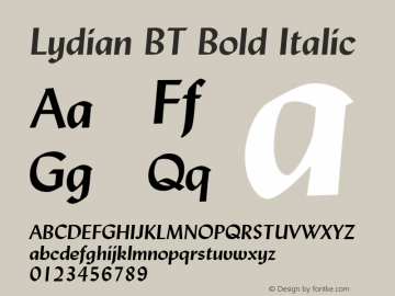 Lydian BT Bold Italic Version 1.01 emb4-OT图片样张