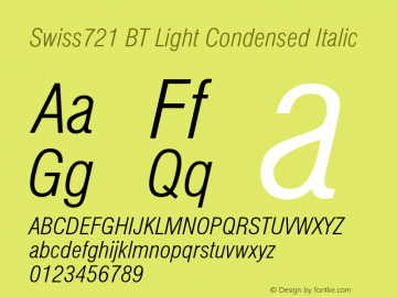 Swiss721 LtCn BT Light Italic Version 5.0图片样张
