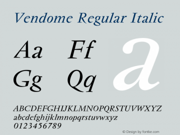 Vendome-RegIta Version 1.000;PS 1.00;hotconv 1.0.57;makeotf.lib2.0.21895图片样张