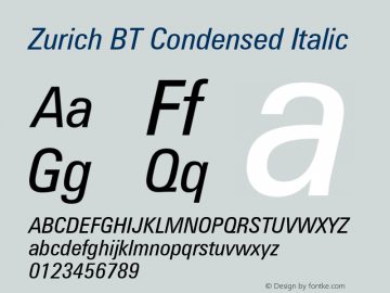 Zurich Cn BT Italic Version 1.02图片样张