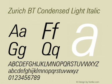 Zurich LtCn BT Light Italic Version 1.02图片样张