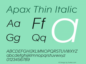 Apax Thin Italic Version 2.002图片样张
