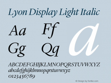 Lyon Display Light Italic Version 001.000 2010图片样张