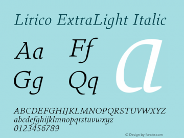 Lirico ExtraLight Italic Version 3.001图片样张