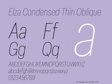 Elza Condensed  Thin Oblique Version 1.000图片样张