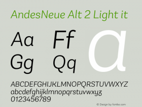 AndesNeue Alt 2 Light it Version 1.001;PS 001.001;hotconv 1.0.88;makeotf.lib2.5.64775图片样张