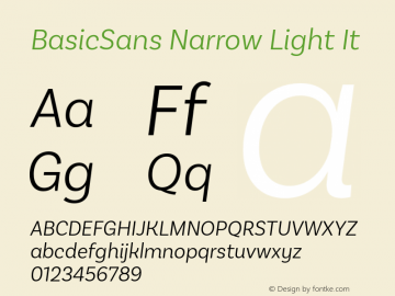 BasicSans Narrow Light It Version 2.000;PS 002.000;hotconv 1.0.88;makeotf.lib2.5.64775图片样张