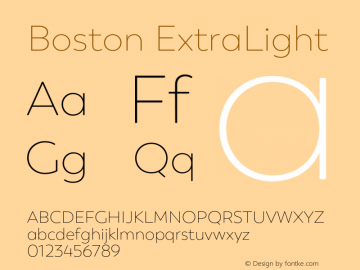 Boston ExtraLight Version 1.001;PS 001.001;hotconv 1.0.88;makeotf.lib2.5.64775图片样张