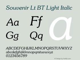 Souvenir Lt BT Light Italic mfgpctt-v1.53 Friday, January 29, 1993 10:11:11 am (EST) Font Sample