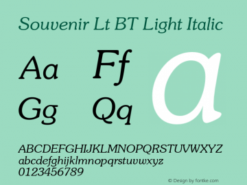 Souvenir Lt BT Light Italic mfgpctt-v1.53 Friday, January 29, 1993 10:11:11 am (EST) Font Sample