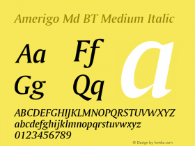 Amerigo Md BT Medium Italic Version 1.01 emb4-OT图片样张