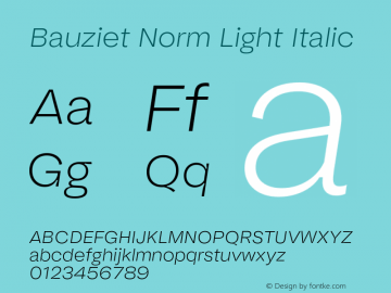 Bauziet Norm Light Italic Version 1.000;hotconv 1.0.109;makeotfexe 2.5.65596图片样张
