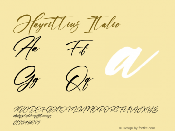 Hayrittius Italic Version 1.00;March 10, 2022;FontCreator 13.0.0.2683 64-bit图片样张