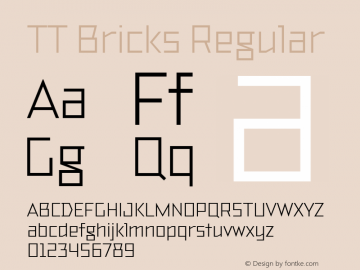 TT Bricks Regular Version 1.010; ttfautohint (v1.5) -l 8 -r 50 -G 0 -x 0 -D latn -f none -m 