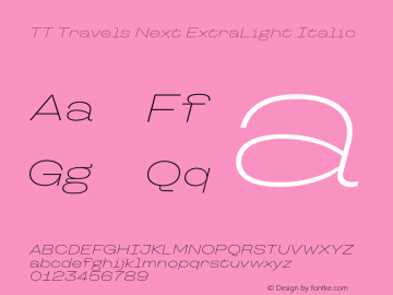 TT Travels Next ExtraLight Italic Version 1.000.28062021图片样张