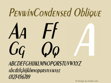 PenwinCondensed Oblique Rev. 003.000 Font Sample