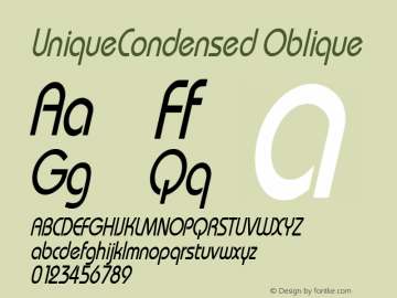 UniqueCondensed Oblique Rev. 003.000 Font Sample