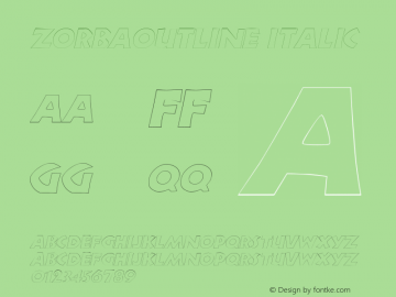 ZorbaOutline Italic Rev. 003.000 Font Sample