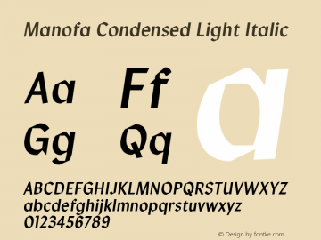 Manofa Condensed Light Italic Version 1.000;PS 001.000;hotconv 1.0.88;makeotf.lib2.5.64775图片样张