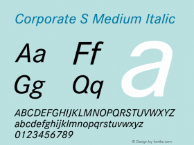 CorporateS-MediumItalic Version 1.000;PS 1.00;hotconv 1.0.57;makeotf.lib2.0.21895图片样张