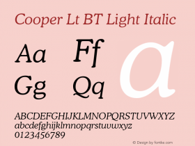 Cooper Lt BT Light Italic Version 1.01 emb4-OT图片样张