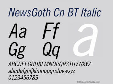 NewsGoth Cn BT Italic Version 1.01 emb4-OT图片样张
