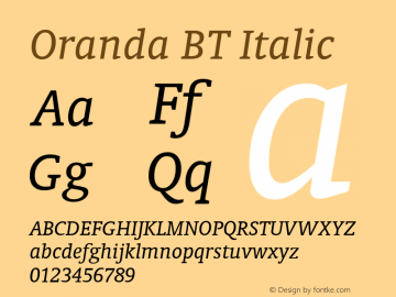 Oranda BT Italic Version 1.01 emb4-OT图片样张