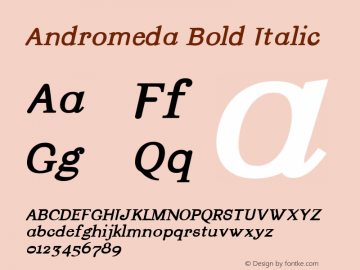 Andromeda Bold Italic Version 001.000 Font Sample
