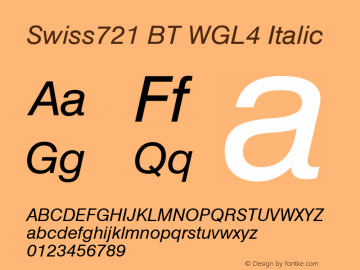 Swiss721 BT WGL4 Italic Version 4.00图片样张