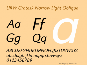 URWGroteskNar-LigObl Version 1.000;PS 1.00;hotconv 1.0.57;makeotf.lib2.0.21895图片样张