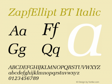 ZapfEllipt BT Italic Version 1.01 emb4-OT图片样张