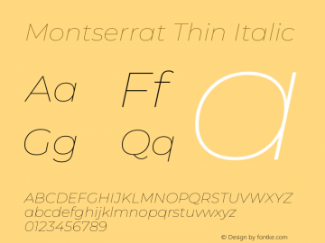 Montserrat Thin Italic Version 8.000图片样张