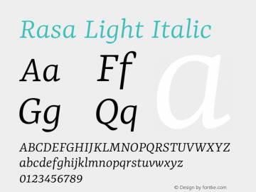 Rasa Light Italic Version 2.004图片样张