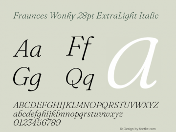 Fraunces Wonky 28pt ExtraLight Italic Version 1.000;[b76b70a41]图片样张