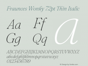 Fraunces Wonky 72pt Thin Italic Version 1.000;[b76b70a41]图片样张