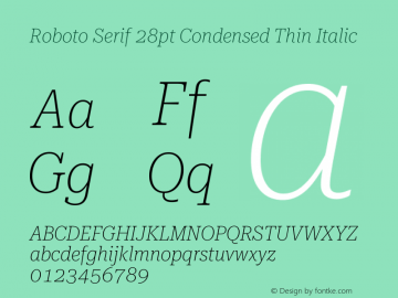 Roboto Serif 28pt Condensed Thin Italic Version 1.007图片样张