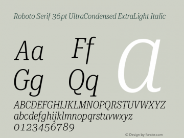 Roboto Serif 36pt UltraCondensed ExtraLight Italic Version 1.007图片样张