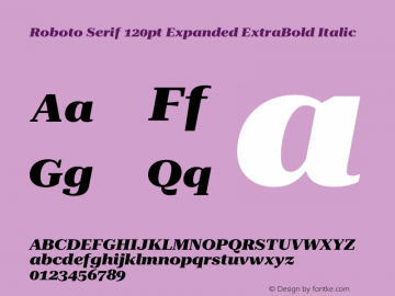 Roboto Serif 120pt Expanded ExtraBold Italic Version 1.007图片样张