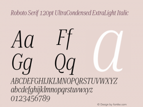 Roboto Serif 120pt UltraCondensed ExtraLight Italic Version 1.007图片样张