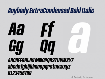 Anybody ExtraCondensed Bold Italic Version 1.111图片样张