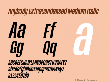 Anybody ExtraCondensed Medium Italic Version 1.111图片样张