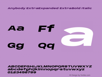 Anybody ExtraExpanded ExtraBold Italic Version 1.111图片样张