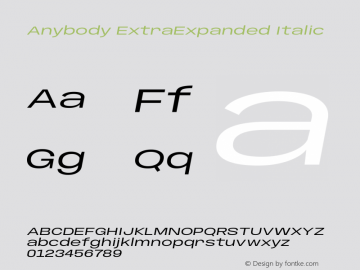 Anybody ExtraExpanded Italic Version 1.111图片样张