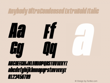 Anybody UltraCondensed ExtraBold Italic Version 1.111图片样张