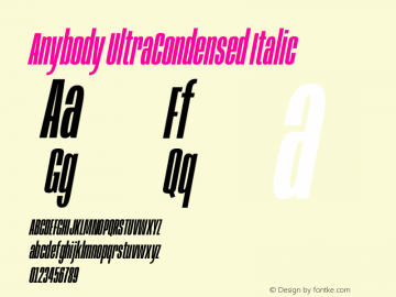 Anybody UltraCondensed Italic Version 1.111图片样张