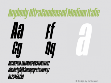 Anybody UltraCondensed Medium Italic Version 1.111图片样张