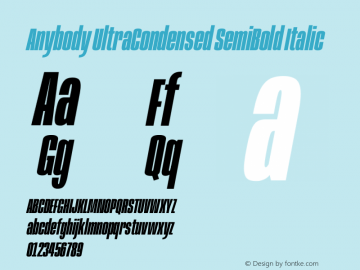 Anybody UltraCondensed SemiBold Italic Version 1.111图片样张