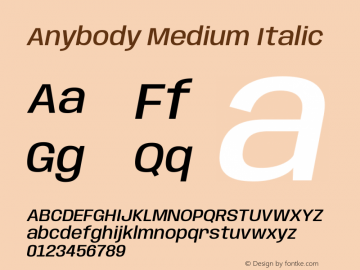 Anybody Medium Italic Version 1.111图片样张