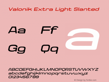 Valonik-ExtraLightSlanted Version 1.000图片样张