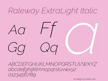 Raleway ExtraLight Italic Version 3.000g; ttfautohint (v1.5) -l 8 -r 28 -G 28 -x 14 -D latn -f cyrl -w G -c -X 